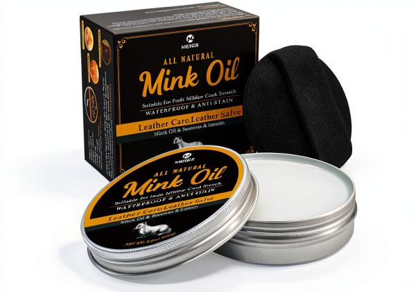 Mink Oil Leather Conditioner MEKER 15% Mink Oil Beeswax Lanolin 4oz-0