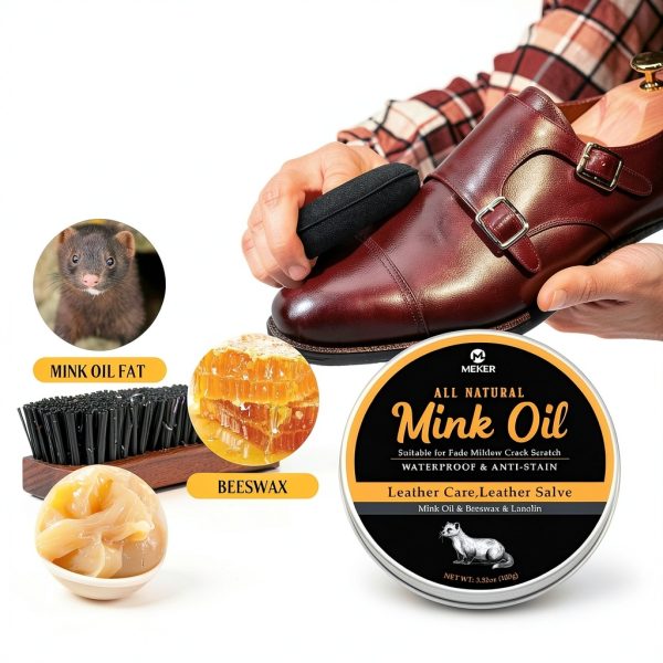 Mink Oil Leather Conditioner MEKER 15% Mink Oil Beeswax Lanolin 4oz-1