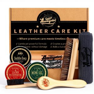 Awaydol Leather Cleaning Kit with Mink Oil, Horsehair Brush Protector-0