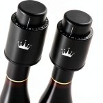 Vacuum Wine Stopper Set VINABON Black 2-Pack One Pump Button-0