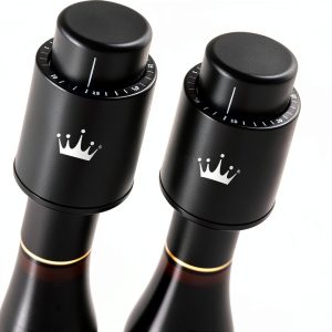 Vacuum Wine Stopper Set VINABON Black 2-Pack One Pump Button-0