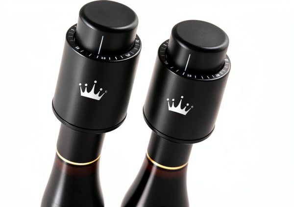 Vacuum Wine Stopper Set VINABON Black 2-Pack One Pump Button-0