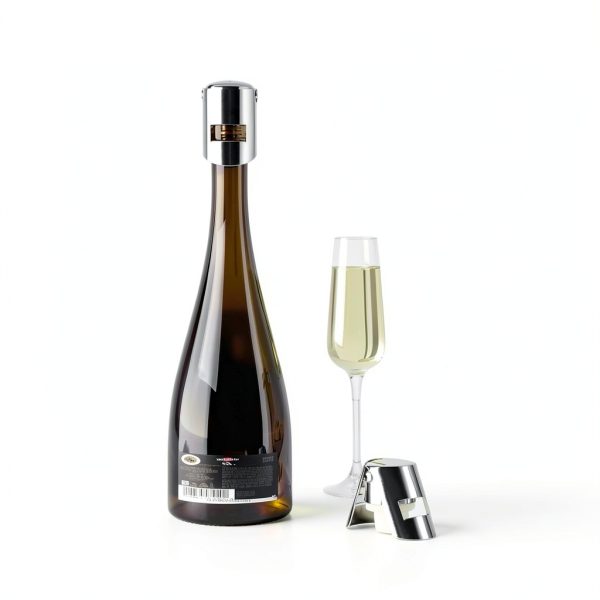 Champagne Stoppers with Stainless Steel Champagne Saver with Food Grade Silicone Leak proof Keep Fresh Suitable for Champagne, Cava, Prosecco and Sparkling (Silver, 2 Pack)-1