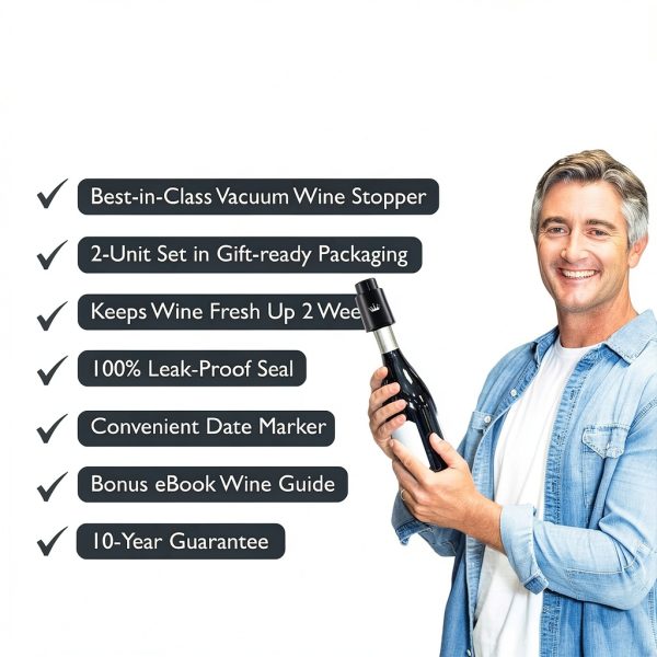 Vacuum Wine Stopper Set VINABON Black 2-Pack One Pump Button-1