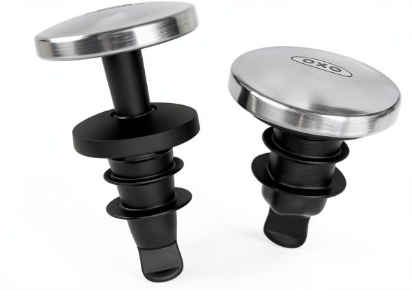 OXO SteeL Leakproof Expanding Wine Stopper, Silver & Clear Silicone, 2-0
